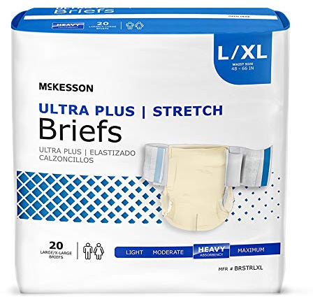 McKesson Ultra Plus Stretch Briefs, [80 Count], L/XL, 48-66 in. Incontinence Adult Diapers, Heavy Absorbency, Unisex, Disposable, Elastic Leg Gathers and Contoured Fit for Men and Women