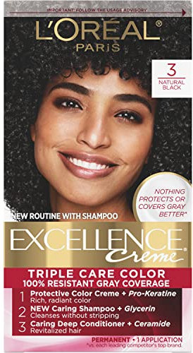 L'Oréal Paris (public) Excellence Crème 3 Negro coloración del cabello - Coloración del cabello (Negro, Natural, PRE-COLOR SERUM AQUA/WATER/EAU, CETEARYL ALCOHOL, GLYCERIN, TRIDECETH-2 CARBOXAMIDE MEA,..., Important: Prior to application, perform skin allergy test and strand test according to package...)