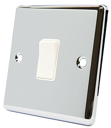AET CPC1GSWIWH 1 Gang 2 Way 10 A Classical Chrome Polished White Insert Plastic Rocker Light Switch