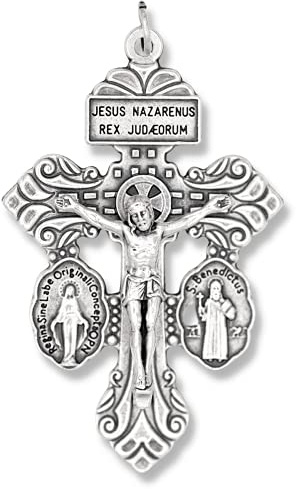 Caritas et Fides Gifts Catholic, Inc. Crucifijo de indulgencia de 3 vías, con medallas milagrosas y de San Benito, 6,3 cm