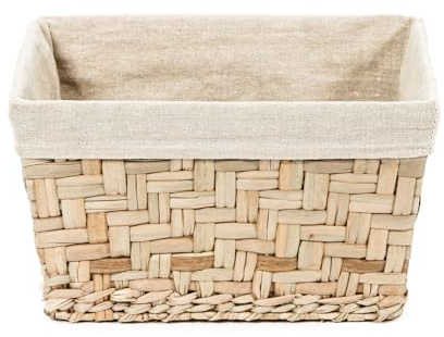 Compactor – Panier de rangement rectangulaire tressé en jonc de mer et tissu – Taille S - Ideal rangement salle de bain