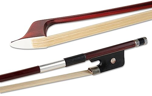 GEWA Bassbogen, Kontrabassbogen 1/4 - Naturhaar - Französisches Modell - Runde Stange - Hartholzfrosch