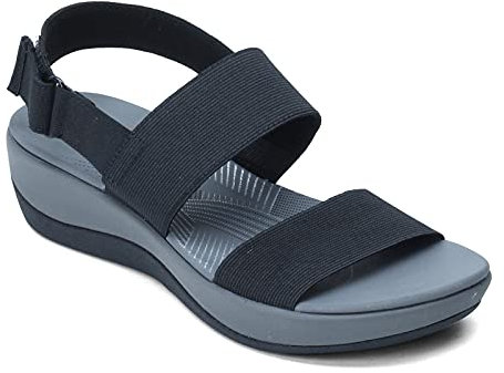 Clarks Women's Arla Jacory Wedge Sandal, Black Solid, 3.5 UK