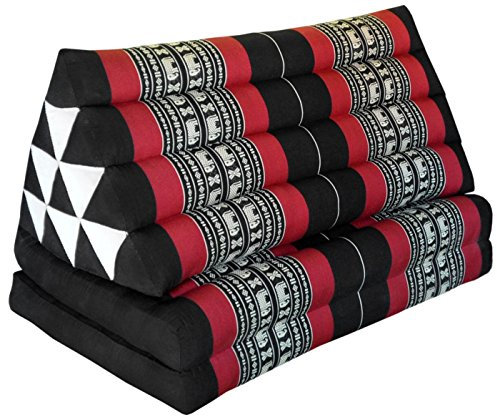 Wilai Kapok Thaikissen, Dreieck XXL mit 2 Auflagen (81617 - schwarz/rot Elefant)