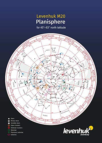 Planisferio Grande Levenhuk M20 – Carta Estelar Giratoria Diseñada para 45°–63° de Latitud Norte, Plastificado (Edición en Español)