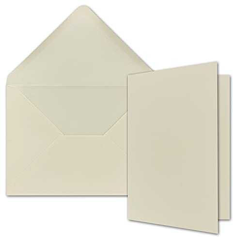 A5 Doppelkarten Set inklusive Briefumschläge - 25er-Set - Blanko Naturweiß Einladungskarten in Creme-Weiß - Faltkarten mit Umschlägen