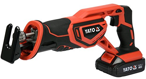 YATO AKKU - Sierra de sable profesional de 18 V, batería de iones de litio, 2,0 Ah, cargador rápido, cambio de hoja sin herramientas, hoja de sierra - máx. 80 mm de madera 3000 rpm