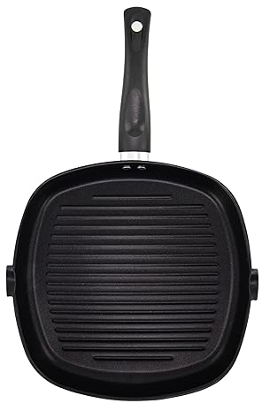 SQ Professional Ultimate Carbon Steel Grill Pan - Non-Stick Griddle with Handle - Stove Pan - Grill Steak and Veggies (28cm)