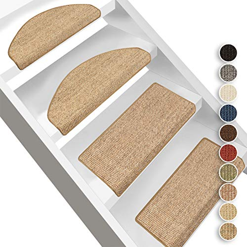 Floordirekt Alfombra de sisal Pure Nature | semicircular o rectangular | esteras de escaleras - alfombra escalonada de fibra de sisal natural resistente (angular con labio 65 x 23,5 cm, corcho)