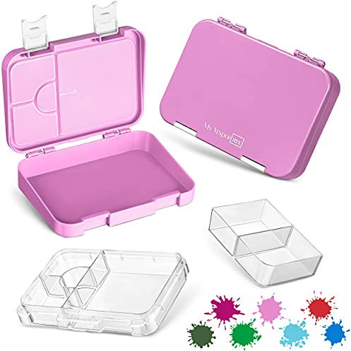 My Vesperbox – Len - Bento Box Kinder - Lunchbox mit 4+2 Fächern - extrem robust – Brotdose – Brotbox ideal für Kindergarten und Schule… (Rosa-Weiß)