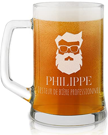 Maverton Chope à Bière Gravée - Contenance : 50 cl – Verre à Bière Personnalisé avec Anse - Souvenir pour les Amateurs de Bières – Cadeau Anniversaire Homme - Idee Cadeau Homme - barbe