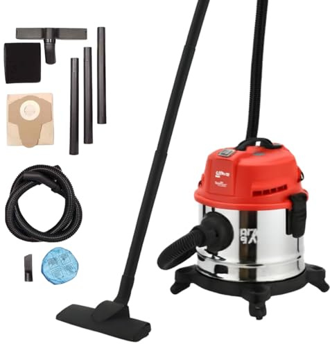 San Marco Bidone aspirapolvere per Solidi e Liquidi da 1200 W, con funzione soffiante, bidone in metallo da 15 Litri completo di ruote