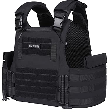 OneTigris FYR Plattenträger, Taktische Plate Carrier Schnellverschluss-System Airsoft Weste, Verstellbarer MOLLE Platten Träger Brustschützer für Paintball Polizei Softair (Schwarz)