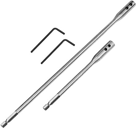 2 Pieces 1/4 Drill Bar Extension High Carbon Steel Wood Spade Drill Bit Extension 150mm 300mm with Wrench Keys