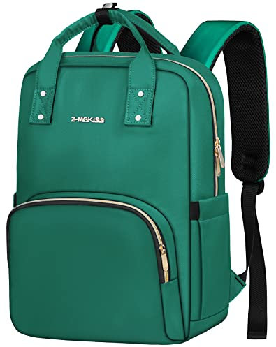 Z-MGKISS Laptop Casual Daypack for Women, Lightweight Backpack Women, Rucksack Bag 15.6 Inch, Stylish Work Rucksack for Travel Business College Ladies Teacher Nurse, Dark Green