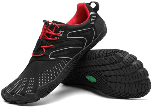 SAGUARO Barfußschuhe Damen Barfussschuhe Herren Outdoor Zehenschuhe Barefoot Shoes Mit Zero-Drop Solhe, Vitality IV - Barfußschuhe Schwarz Rot,Gr.37