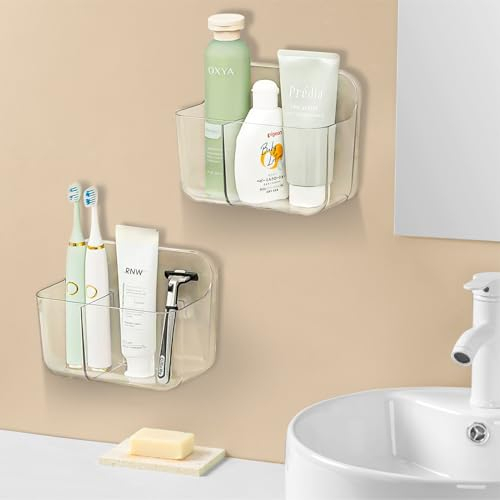 CGBE Duschablage Ohne Bohren, 2 Packs Transparenter Badezimmer Organizer für Wandmontage mit Selbstklebendem Klebeband, Kunststoff-Duschregale für Badezimmer und Küche-Dualer Korb