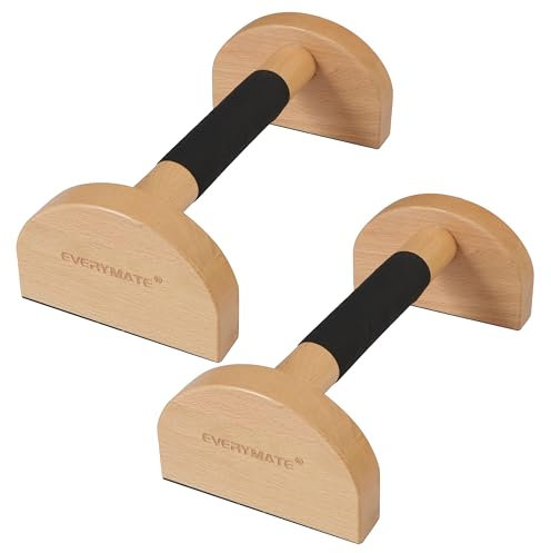 EVERYMATE Soporte de madera para flexiones, barras de flexiones de madera, base antideslizante, equipo de entrenamiento en casa, mango de paraletes de madera, agarre para entrenamiento de fuerza de