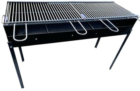 Barbecue in Ferro con 2 Griglie in Acciaio,Artigianale, Regolabile in 2 Altezze 100x38 cm, Piedi Estraibili, Portatile per Esterni