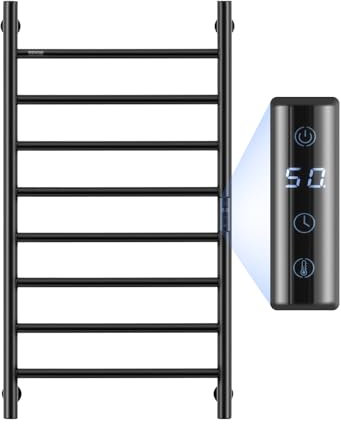 VEVOR Calentador de Toallas con Radiador Toallero con 8 Barras Calentador de Toallas Impermeable con Temporizador y Pantalla LED 5 Niveles de Temperatura Ajustables Montado en la Pared, Negro