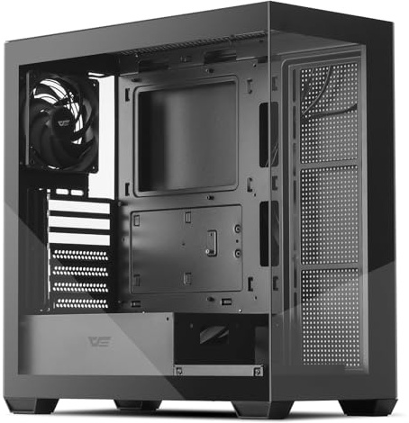 darkFlash ATX Mid-Tower PC Case, Pre-Install 1 PWM Fan Computer Case, Full View Dual Tempered Glass Gaming PC Case, Type C Port (1 Non-LED Fans, Black)