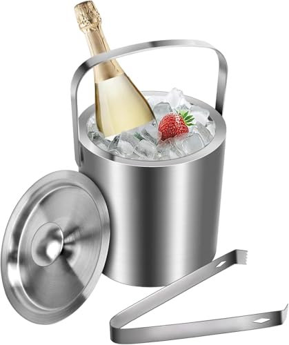 Minnhua Secchiello Ghiaccio Acciaio Inox 1.3L a Doppia Parete Secchiello Ghiaccio per Vino Bottiglie Champagne Secchiello Ghiaccio con Coperchio Manico e Pinzeper Casa Bar Feste Marca: LIPJISL