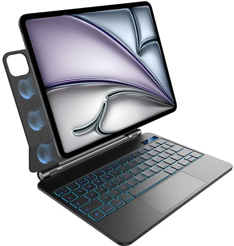 Teclado para iPad Air de 11 Pulgadas (M3 2025 y M2 2024),iPad Air 5ª/4ª Gen y iPad Pro de 11 Pulgadas 4ª,3ª,2ª,1ª Gen,retroiluminación,Panel táctil multitoque,diseño magnético Flotante,Negro