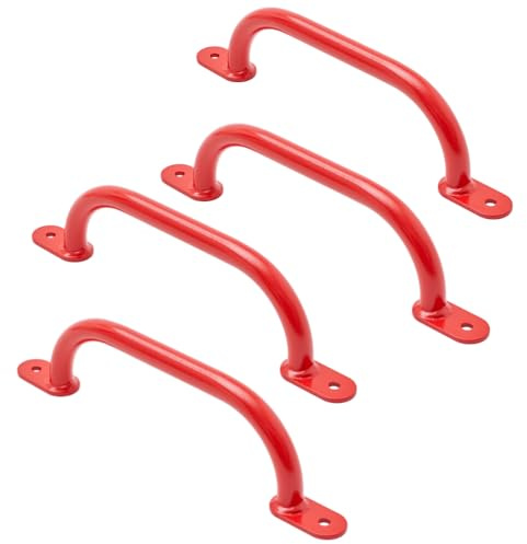 TRIBECCO Klettergriffe Haltegriffe für Outdoor & Indoor Metall Griffe für Spielplatz, Klettergerüst, Spielturm, Hochbett, Leiter und Kletterwand im Kinderzimmer (350 mm Rot, 4 Stücke)
