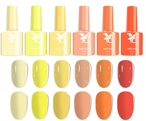6Pcs Gel Nail Polish Set - Maple Pumpkin Burnt Orange Yellow Red, Fall Colors Gel Polish Kit DIY at Home Salon, Soak Off UV LED Nail Gel Manicure at Home Gifts for Women