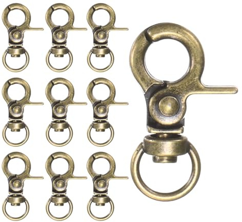 M METERXITY 10-Pack Ganchos Giratorios Seguridad, Ganchos Aleación Zinc Tipo Pinza Langosta Para Llaveros/Correas/Bolsos Resorte [Bronce]