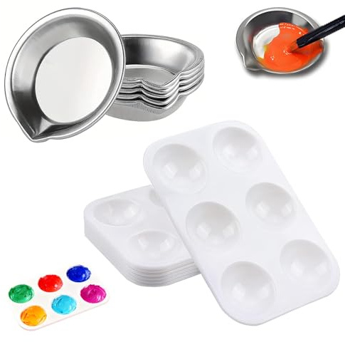 12 Pcs Paint Mixing Palette Set, Small Paint Trays Makeup Watercolour Mixing Palette, Foundation Rectangular 6 Wells and Round Tray Plate Set, Miniature Painting Accessories Wet Pallet Accessories