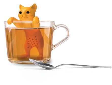 Winkee - Cute Animal - Colino da tè per tè sfuso, infusore da tè divertente, colino da tè per tazza, colino per spezie, silicone, statuetta di animali (gatto)
