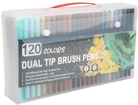 OHPXNZXN Marqueurs à pointe fine à double tête de 120 couleurs, ensemble de marqueurs à pointe de pinceau avec pointe fine de 0,4 mm et pinceau en fibre de nylon, stylos marqueurs à double