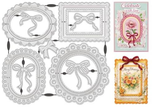 UNICRAFTALE 17 piezas de plantillas de corte para tarjetas con forma de rectángulo, óvalo, redondo, encaje, flores, bordes para bricolaje, plantillas de estampado en relieve de metal para arcos
