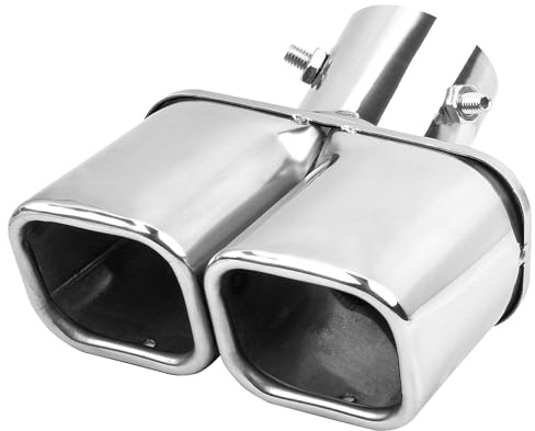 Catekro 38mm-54mm Terminale Scarico Auto Doppia Uscita Universale, Uscita Scarico in Acciaio Inox Tubo Terminale Marmitta Sportivo Regolabili Avvitabili Diametro Ingresso 1,5- 2,1 (Argento Lucido)