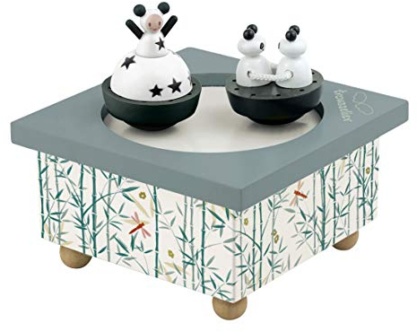 TROUSSELIER - Fille & Panda - Boîte à Musique Dancing - Idéal Cadeau de Naissance - 2 Figurines Amovibles - Fonctionnement Simple - Musique La Belle au Bois Dormant - Colori Vert