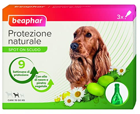 Beaphar Protezione Naturale, Spot-On Scudo per Cane Medio, con Olio di Neem e Piretro Vegetale, 9 Settimane di Protezione, 3 Pipette da 2 ml