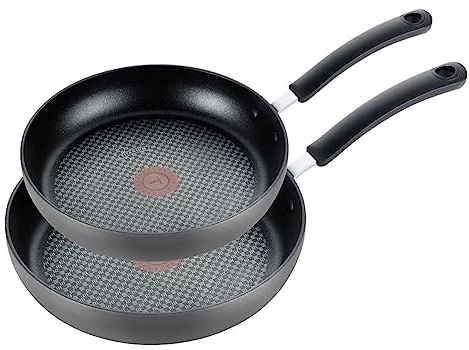 T-fal 8400001950 E765S274 Ultimate Hard Anodized Scratch Resistant Titanium Nonstick Thermo-Spot Heat Indicator PFOA Free 10/12-Inch Cookware Set, 2-Piece, Gray, Aluminum