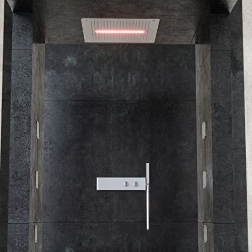 Soffione Doccia LED a Soffitto Installazione Da Incasso Con Cascata Acciaio Inox Quadro