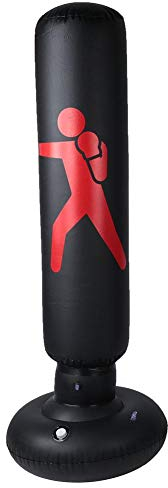 Boxsack, PVC 160cm Stehender aufblasbarer Boxsack Erwachsene Kinder Fitness Hit Sandsack Säule Becher Boxsack(schwarz)