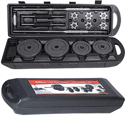 Weight Dumbell Fitness Set 50kg Cast Iron Spinlock Gym Weights Black