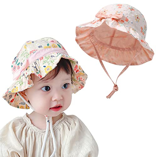 WELROG Chapeau de Soleil Bébé Fille avec Protection UPF 50+ Chapeau de Plage Réglable en Plein air pour Bébés Filles Garçons Bambin Enfants (S (3-6 Mois), Rose #2)