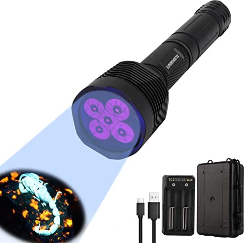 LUMENSHOOTER Linterna UV S5, linterna de luz negra súper brillante con 5 LED, para curado de resina UV, caza de rocas, detección de orina de mascotas, caza de escorpiones (365 NM)