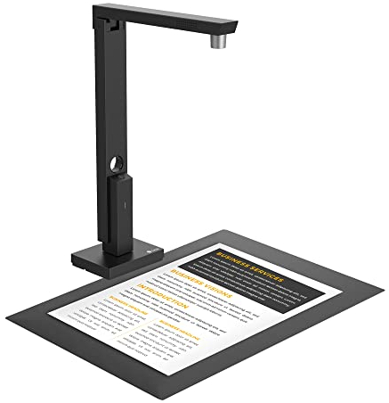 CZUR 12MP USB-Dokumentenkamera und Visualizer, A4 Dokumentenscanner tragbarer Scanner, für Lehr- und Klassenzimmer, Home-Office, kompatibel mit Windows, macOS (Lens 1200) (Mattschwarz)