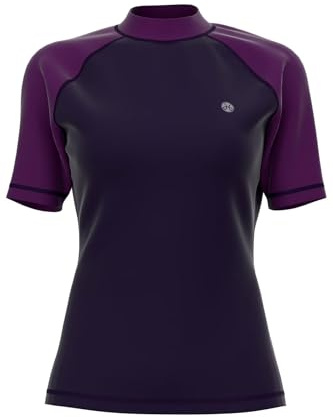 Women's Short Sleeve Rash Vest - UV Surfing Rash Guard Female UPF 50+ Water Sport Swim Tee Shirt Active Workout Beach Wet Top Base Layer T-Shirt Wetsuits Swimsuits Quickdrying Breathable Purple 22