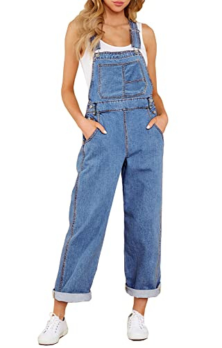 Roskiky Salopette en jean ample - Jambes larges - Stretch - Mode, bleu, XXL