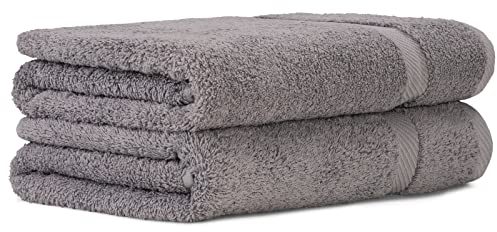 Luckytowel 2er Duschtuch Set 100% Baumwolle, 70x140cm Handtücher, 2er Pack Badetuch Grau