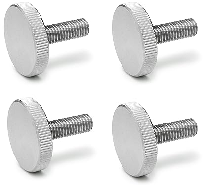 Ganter Normelemente Tornillos moleteados planos | tornillos moleteados (forma baja) | DIN 653-M4-12-NI | 4 unidades | acero inoxidable | Rosca: M4x12