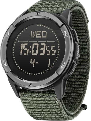 findtime Men's Digital Watch Pedometer Step Counter Watches Compass Military Waterproof Wrist Watch Outdoor Sport Watch Calories LED Luminous Stopwatch Alarm Countdown Wristwatch Black Green