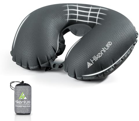 HIKENTURE Cojín cervical inflable para avión, cojín cervical inflable para adultos, almohada de viaje inflable para el cuello de viaje, ultraligera, diseño de avión, tren (gris)